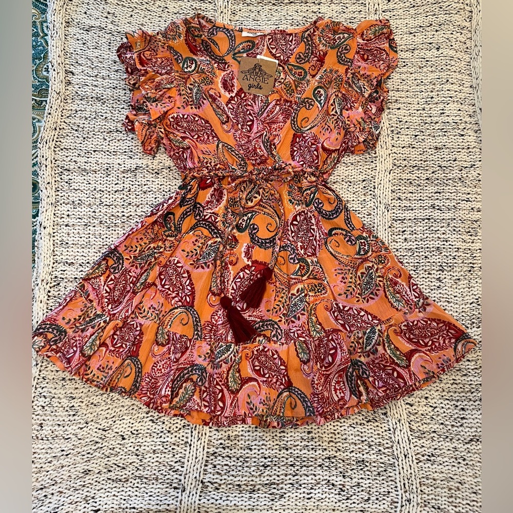 Angie Kids Casual Dress - Orange and Pink Paisley Size 10